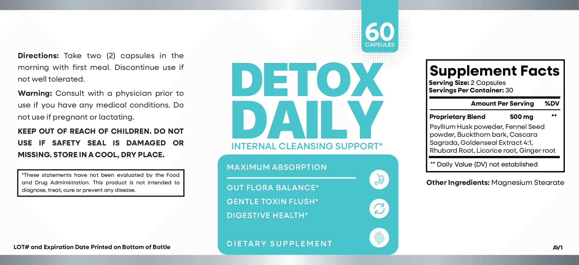 Detox Daily — 1 Bottle supplement facts label